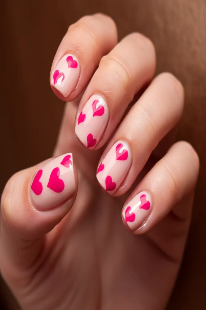 Minimalist Pink Hearts Nails Design