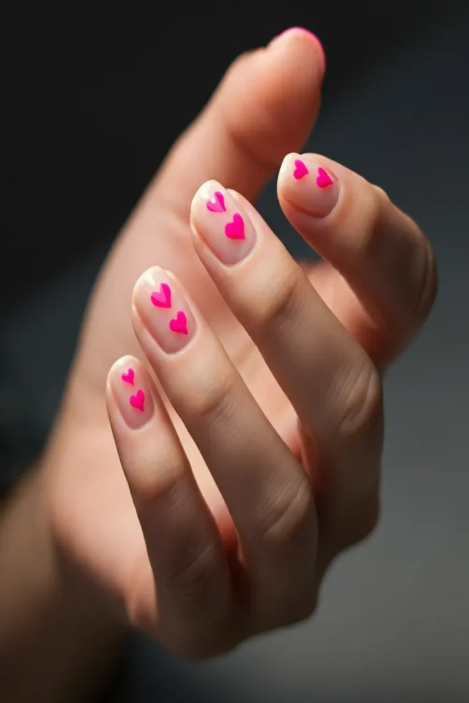 Minimalist Pink Hearts Nails Design