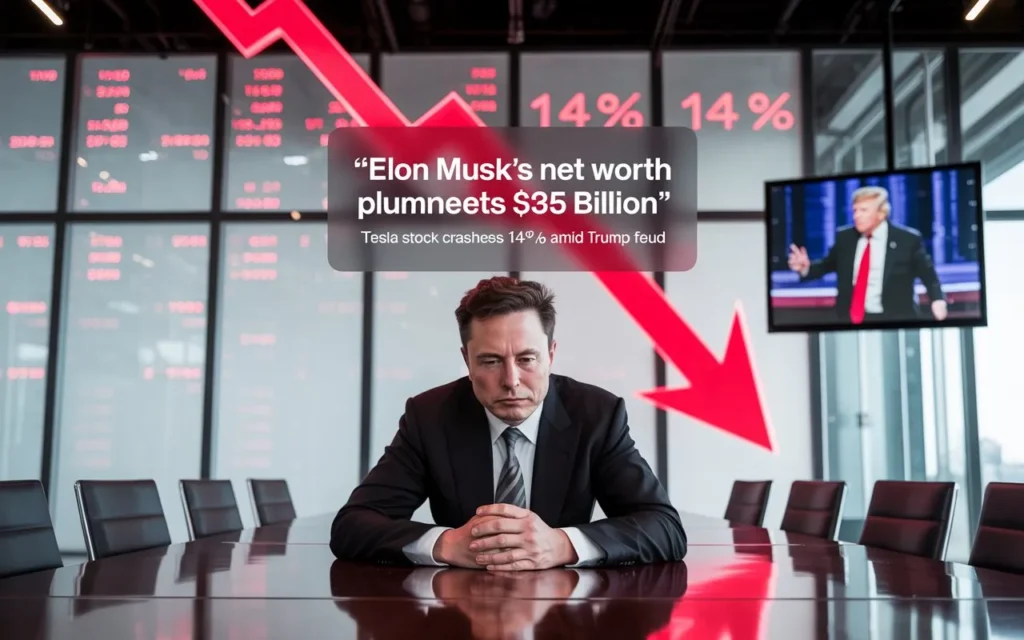 Elon Musk’s Net Worth Plummets $35 Billion in 24 Hours as Tesla Stock Crashes 14% on Trump Feud