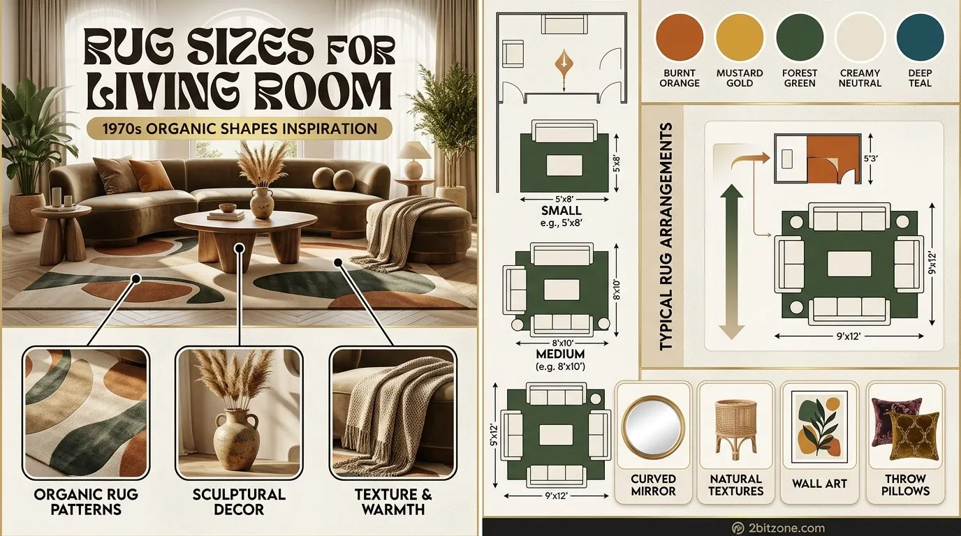 1970s Organic Shapes Rug Sizes For Living Room