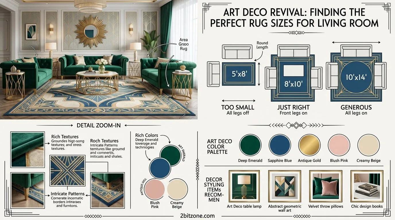 Art Deco Revival Rug Sizes For Living Room
