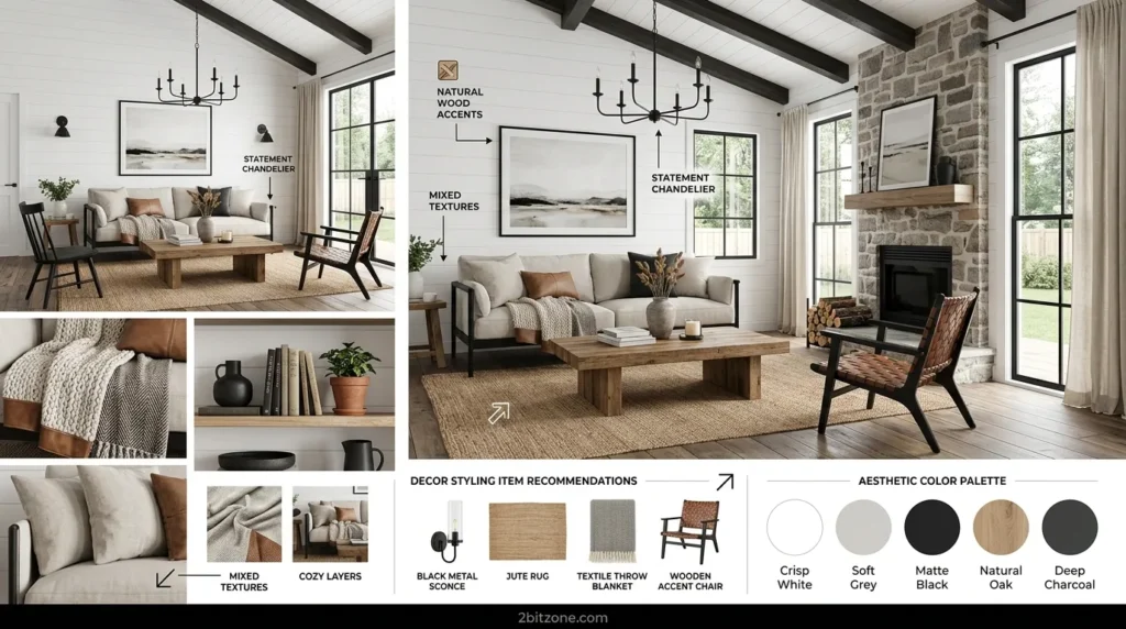 Black And White Modern Farmhouse Living Room
