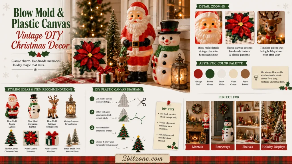 Blow Mold Plastic Canvas Vintage Diy Christmas Decor