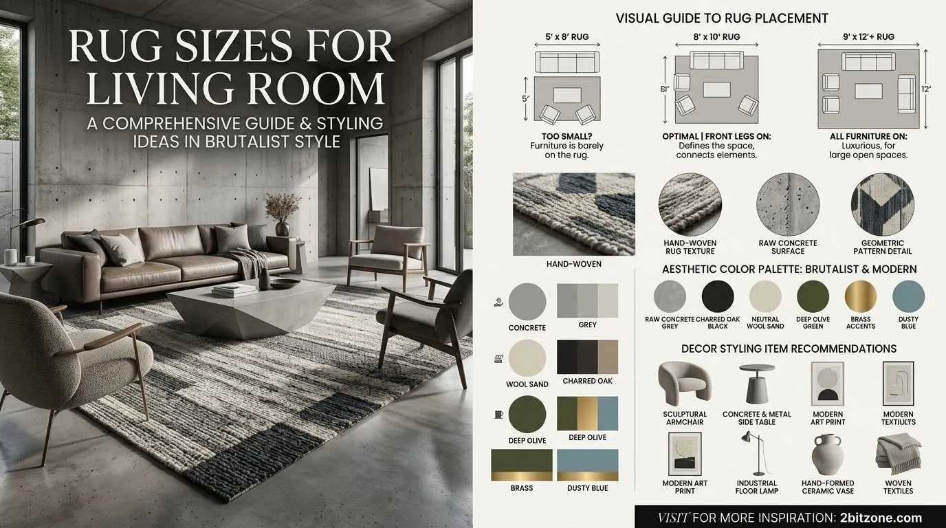 Brutalist Concrete Style Rug Sizes For Living Room