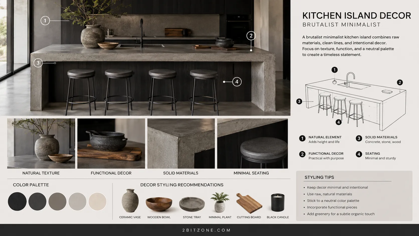 Brutalist Minimalist Kitchen Island Decor