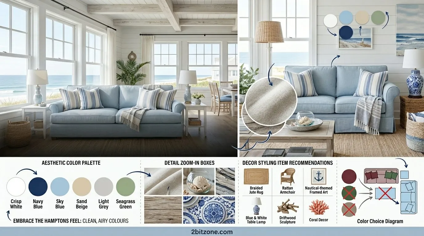 Classic Hamptons Coastalcoastal Living Room