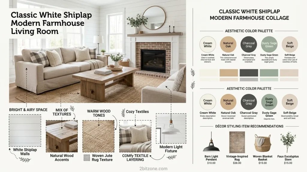 Classic White Shiplap Modern Farmhouse Living Room