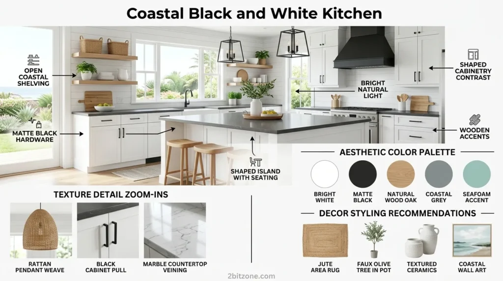 Coastal Black And White Kitchen