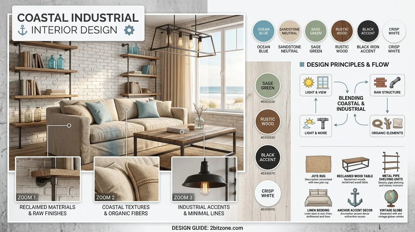 Coastal Industrial Coastal Living Room