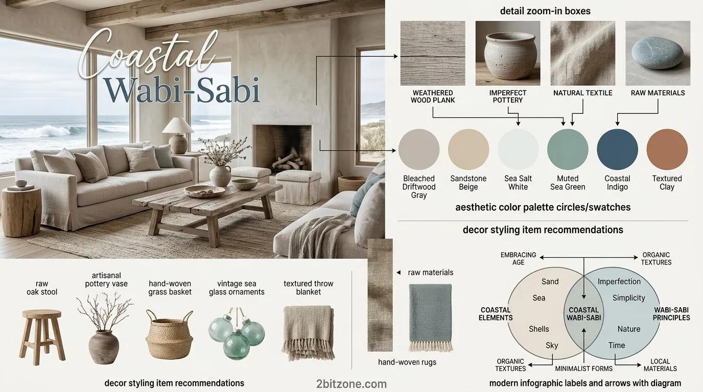 Coastal Wabi Sabi Coastal Living Room