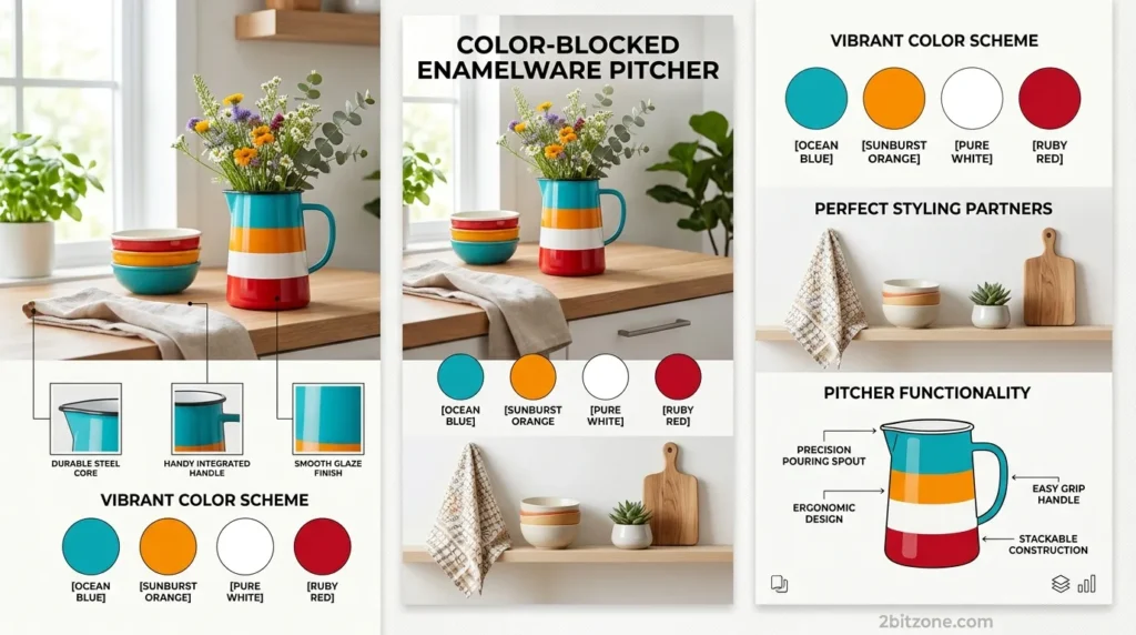 Color Blocked Enamelware Pitcher