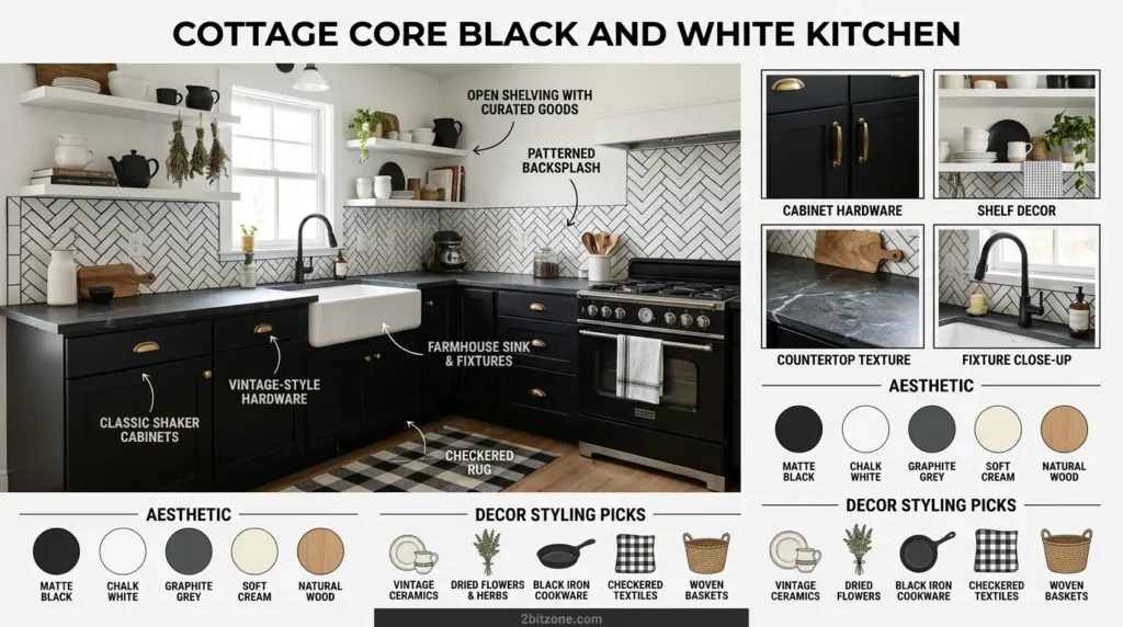 Cottage Core Black And White Kitchen