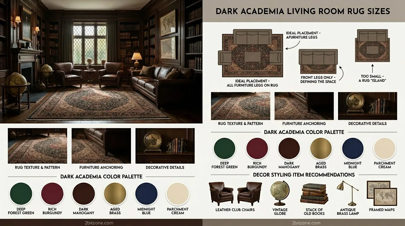 Dark Academia Rug Sizes For Living Room