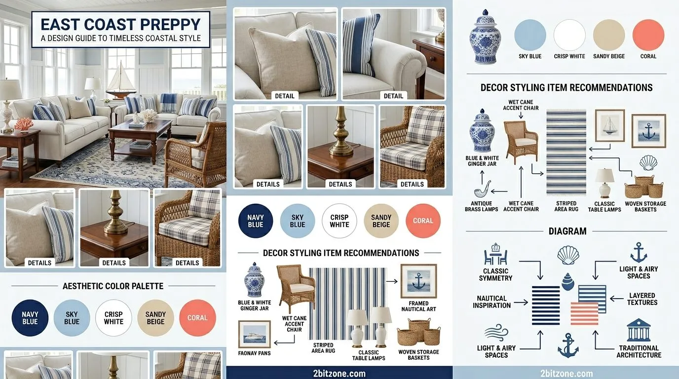 East Coast Preppy Coastal Living Room