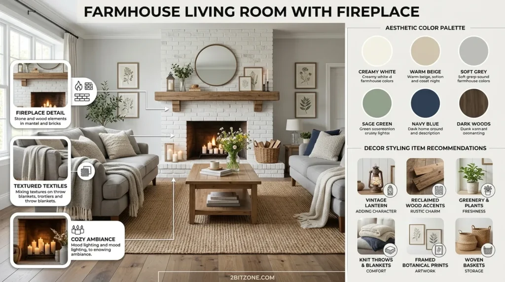 Farmhouse Living Room With Fireplace