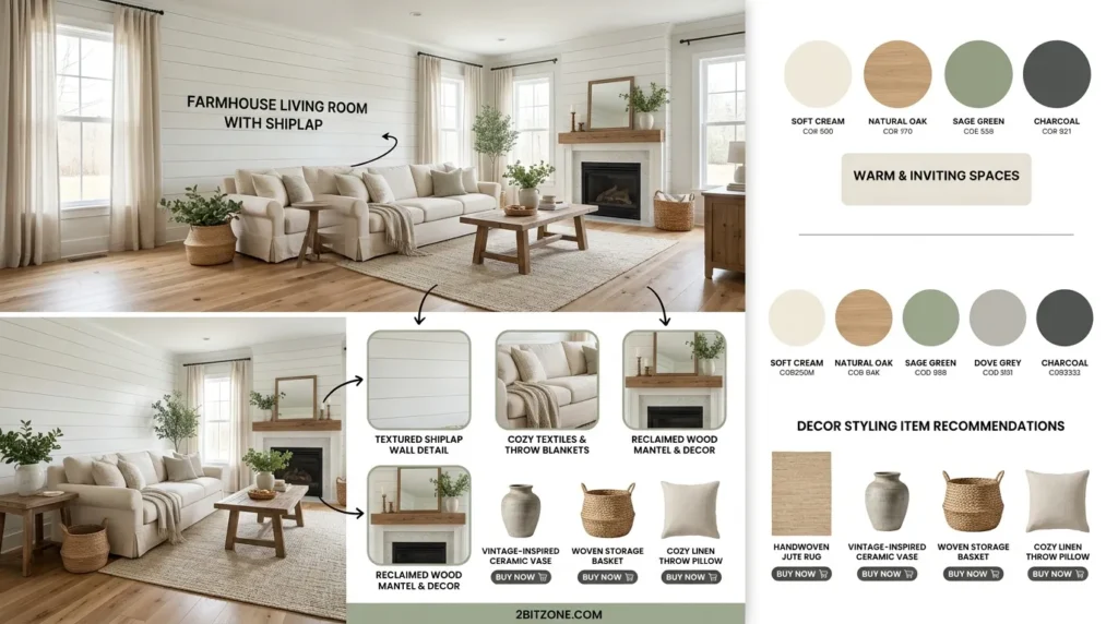 Farmhouse Living Room With Shiplap