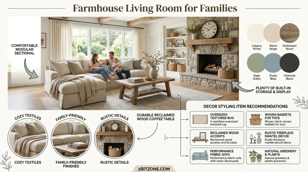 Farmhouse Living Room For Families