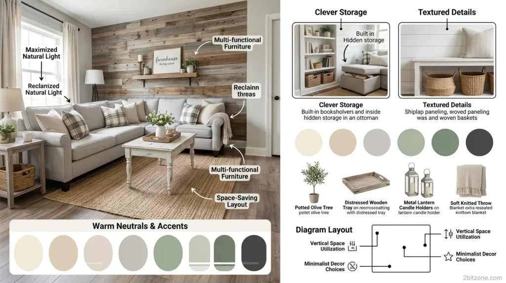 Farmhouse Living Room For Small Spaces