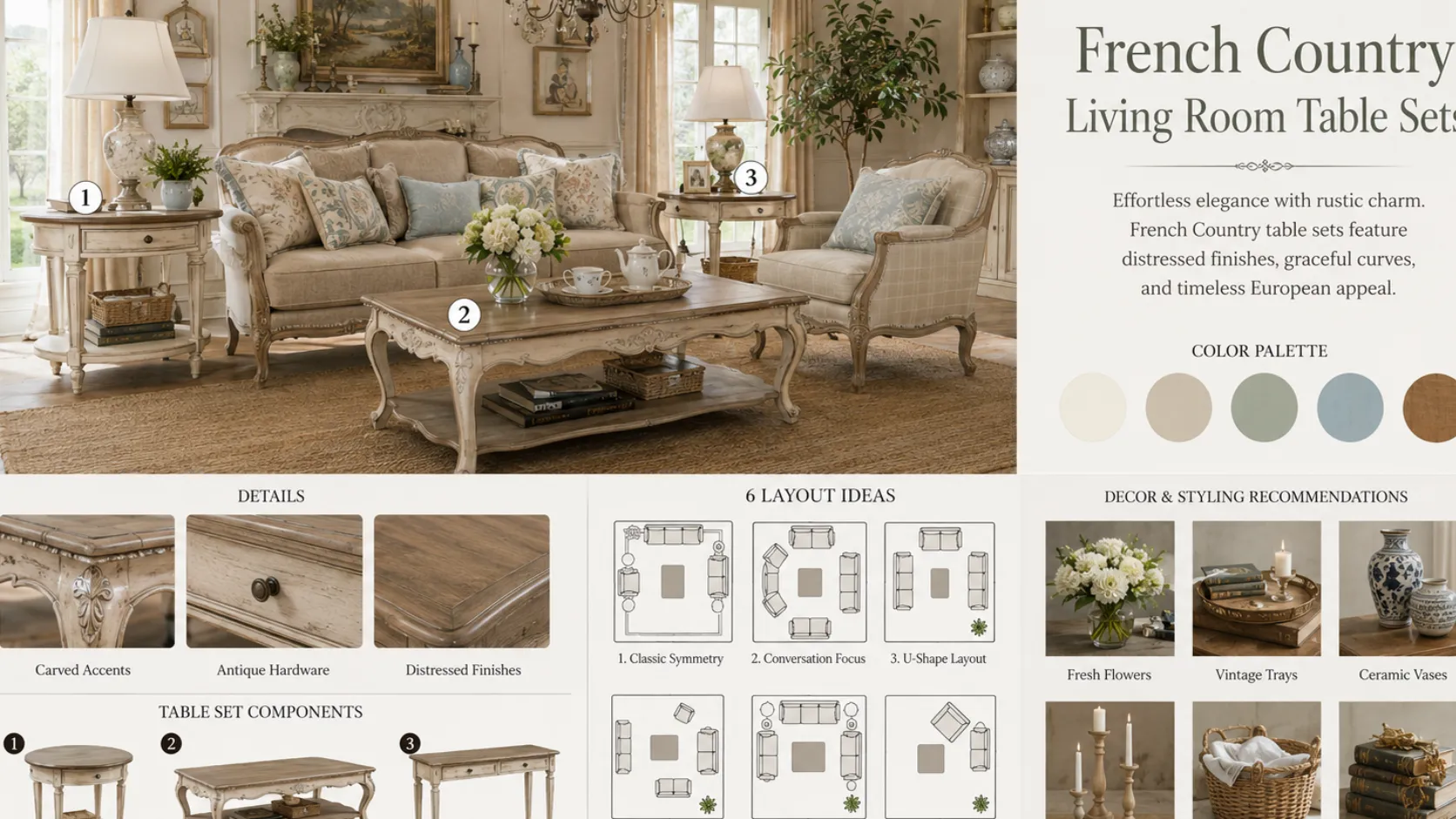 French Country Living Room Table Sets