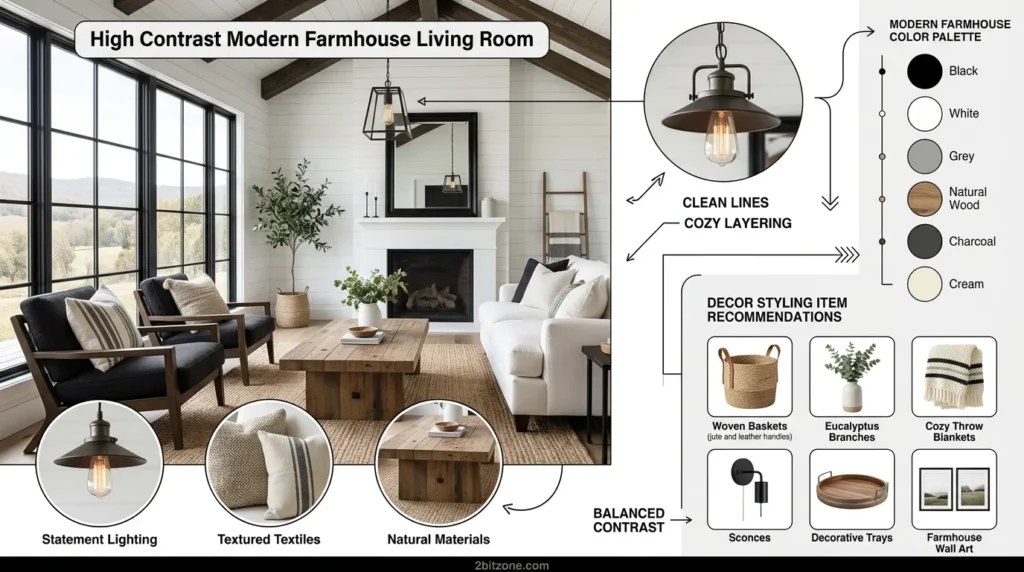 High Contrast Modern Farmhouse Living Room