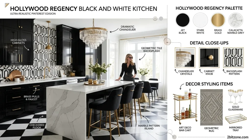 Hollywood Regency Black And White Kitchen
