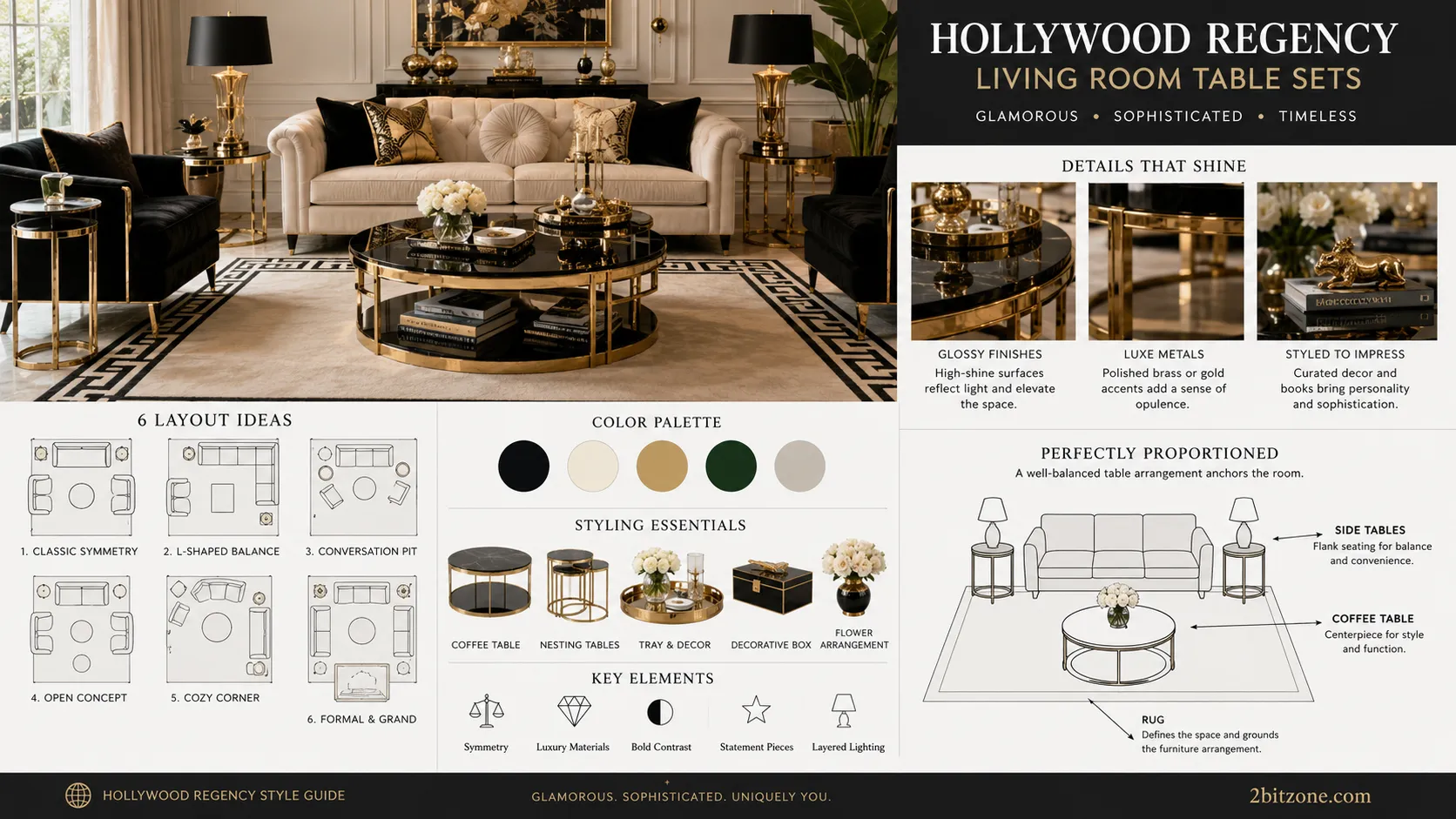 Hollywood Regency Living Room Table Sets