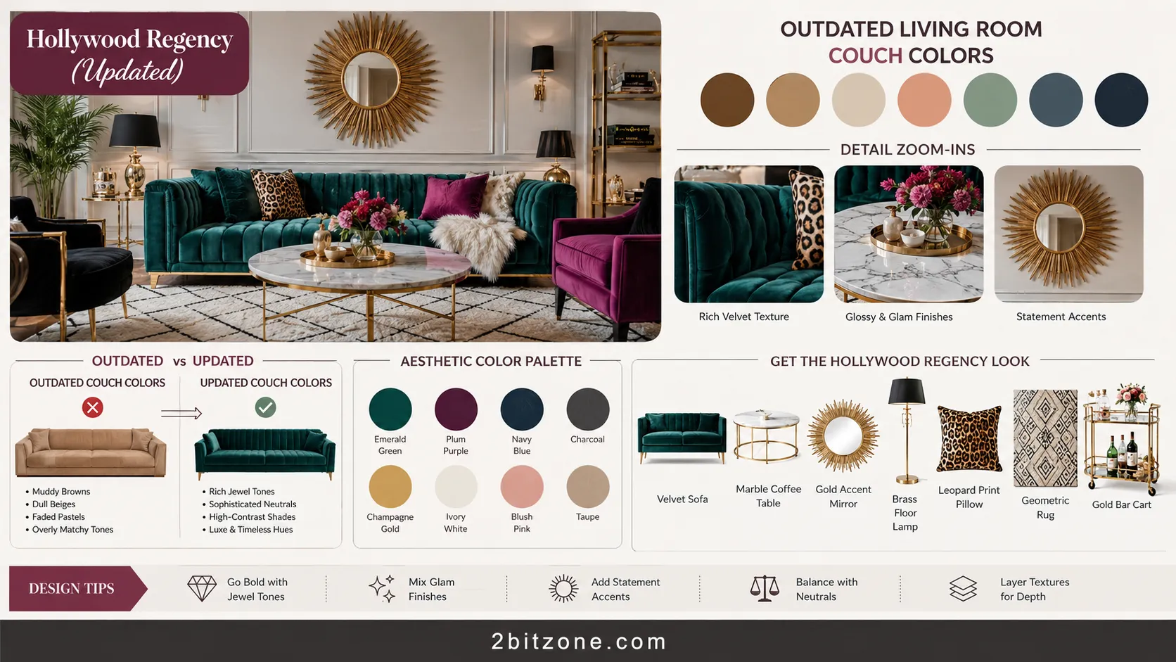 Hollywood Regency Outdated Living Room Couch Colors