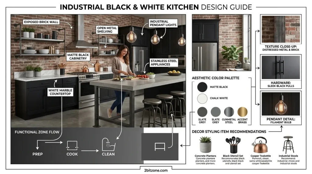 Industrial Black And White Kitchen