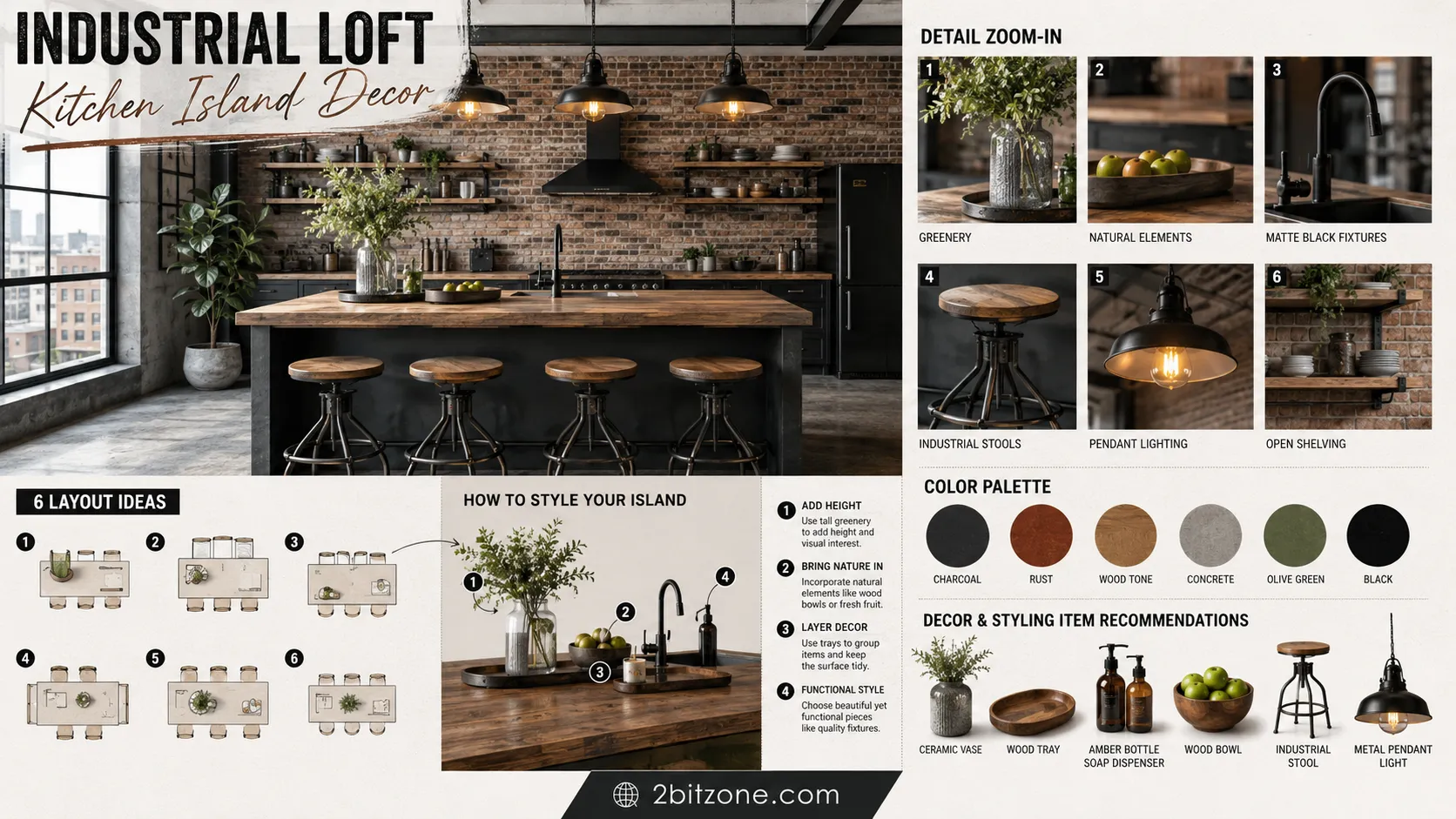 Industrial Loft Kitchen Island Decor