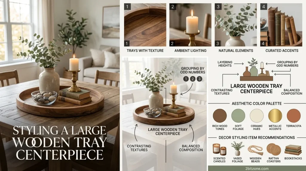 Large Wooden Tray Centerpiece