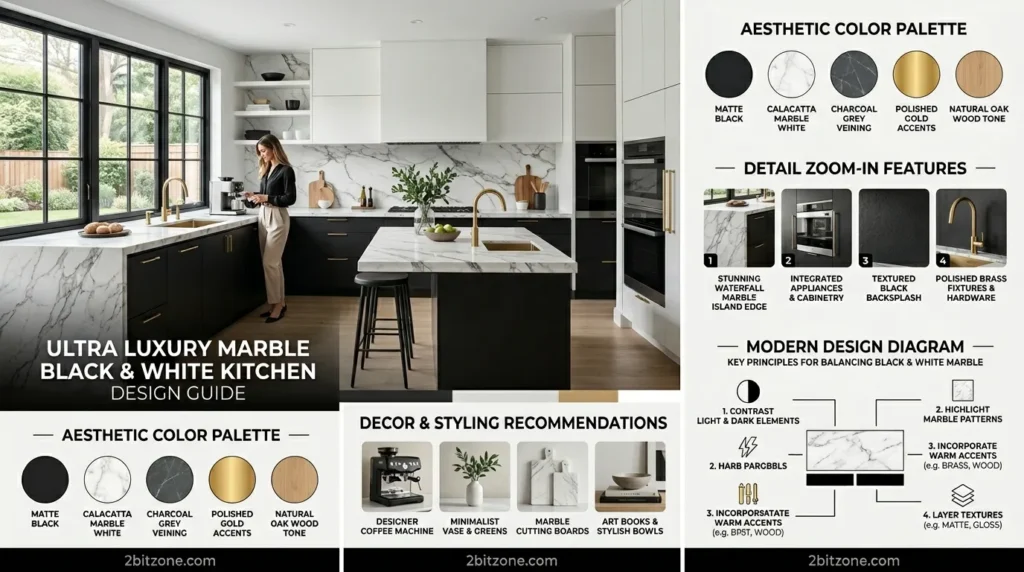 Luxury Marble Black And White Kitchen