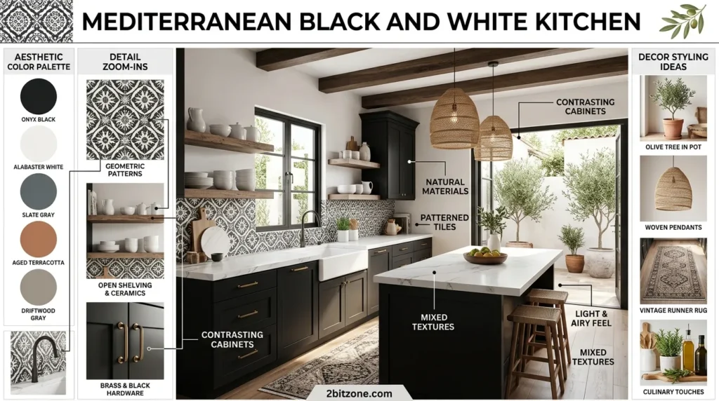 Mediterranean Black And White Kitchen