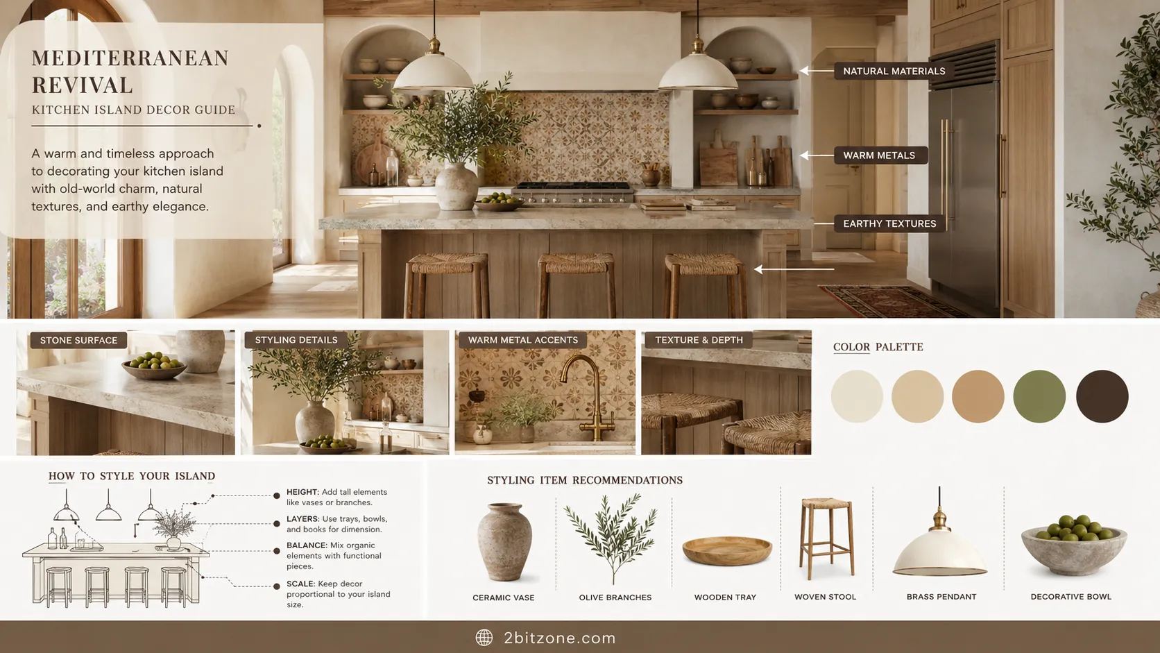 Mediterranean Revival Kitchen Island Decor