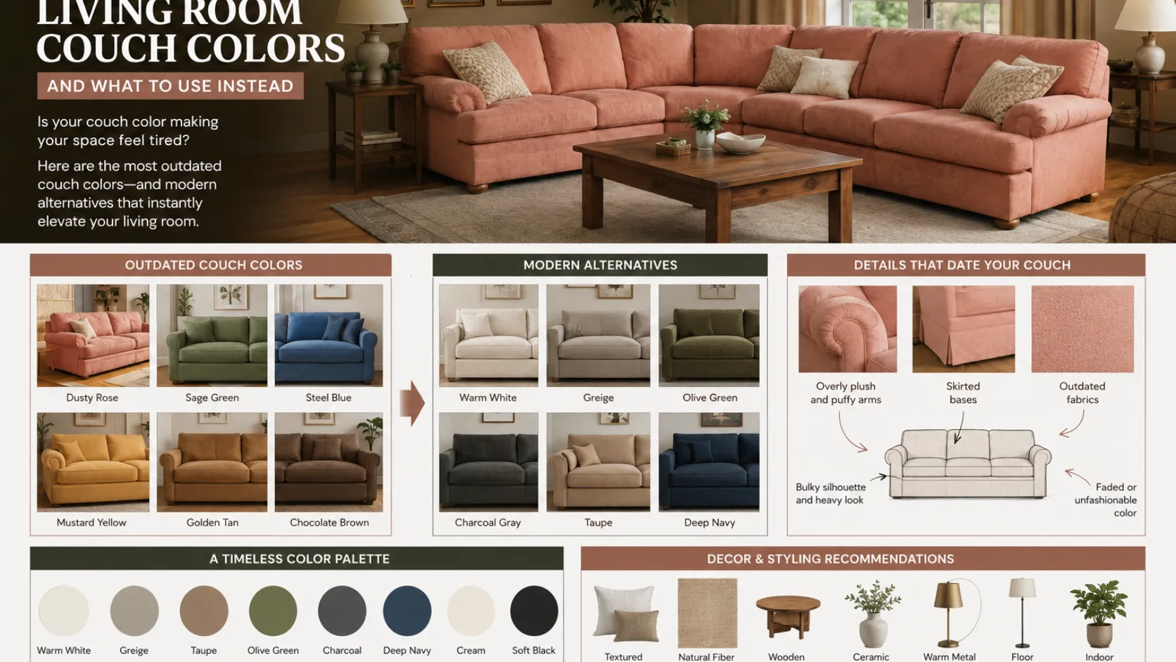 Mediterranean Revival Outdated Living Room Couch Colors