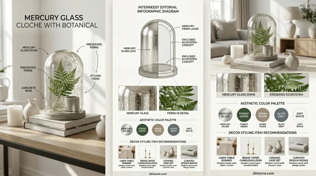 Mercury Glass Cloche With Botanical