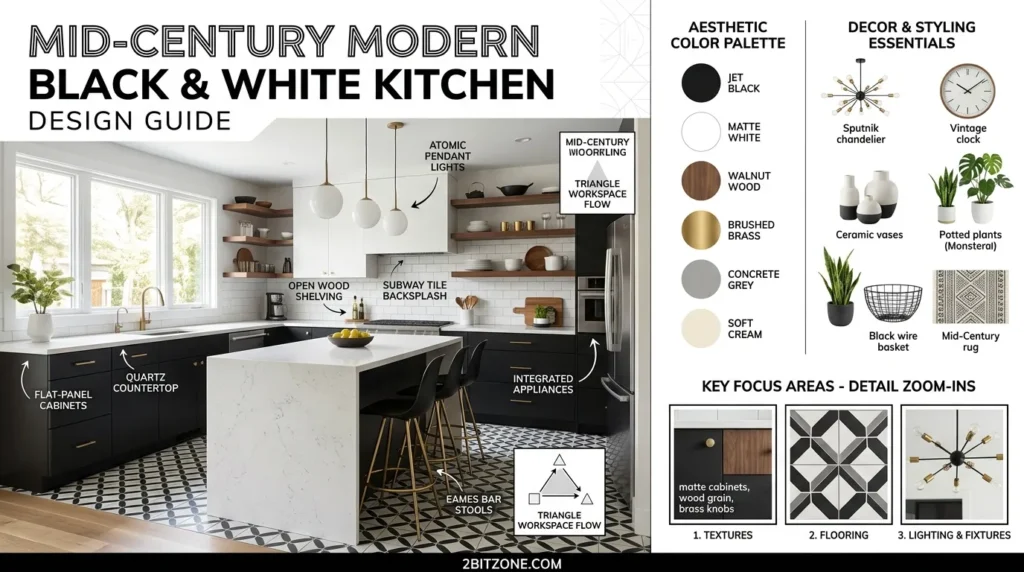 Mid Century Modern Black And White Kitchen