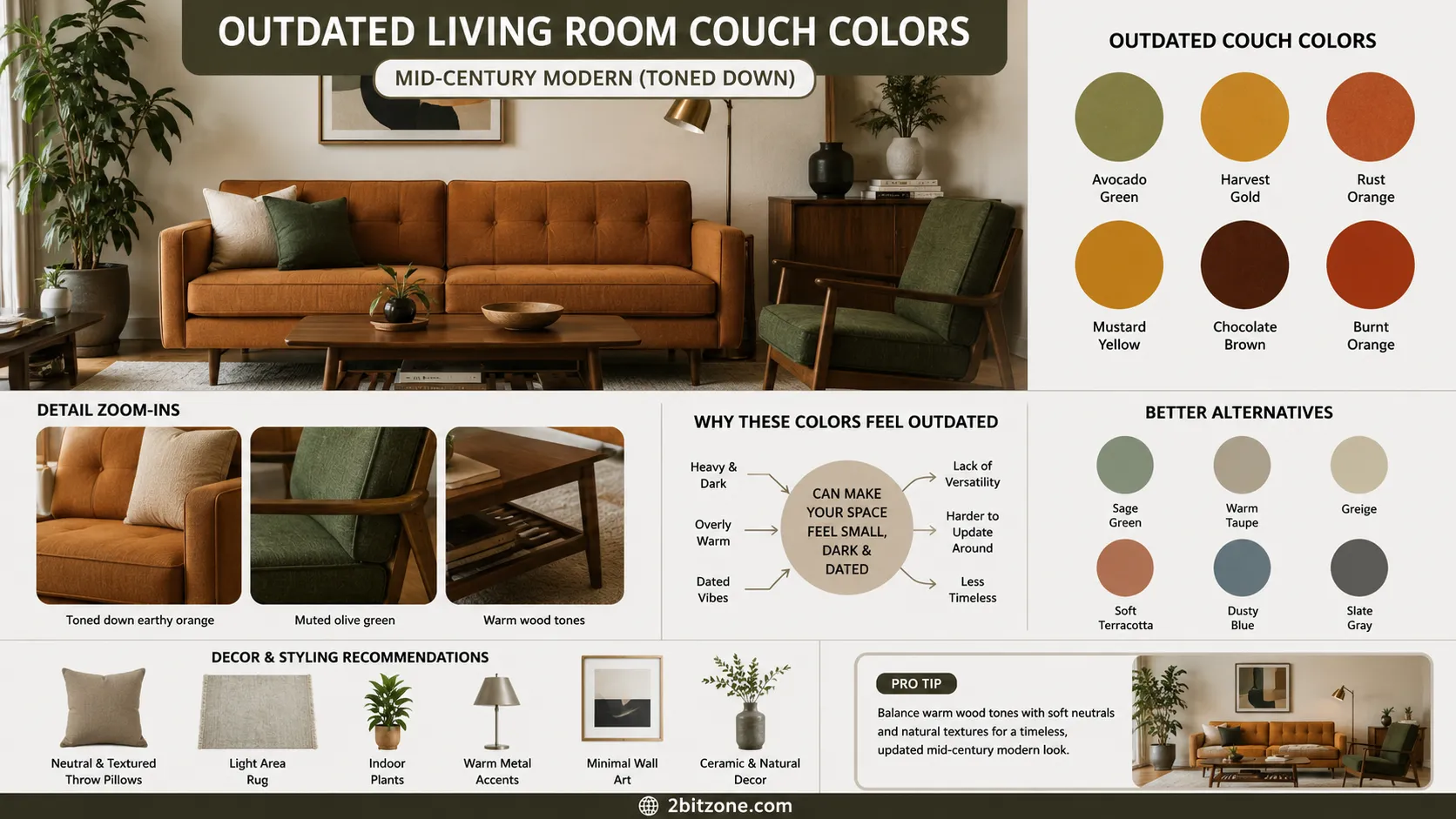 Mid Century Modern Toned Down Outdated Living Room Couch Colors