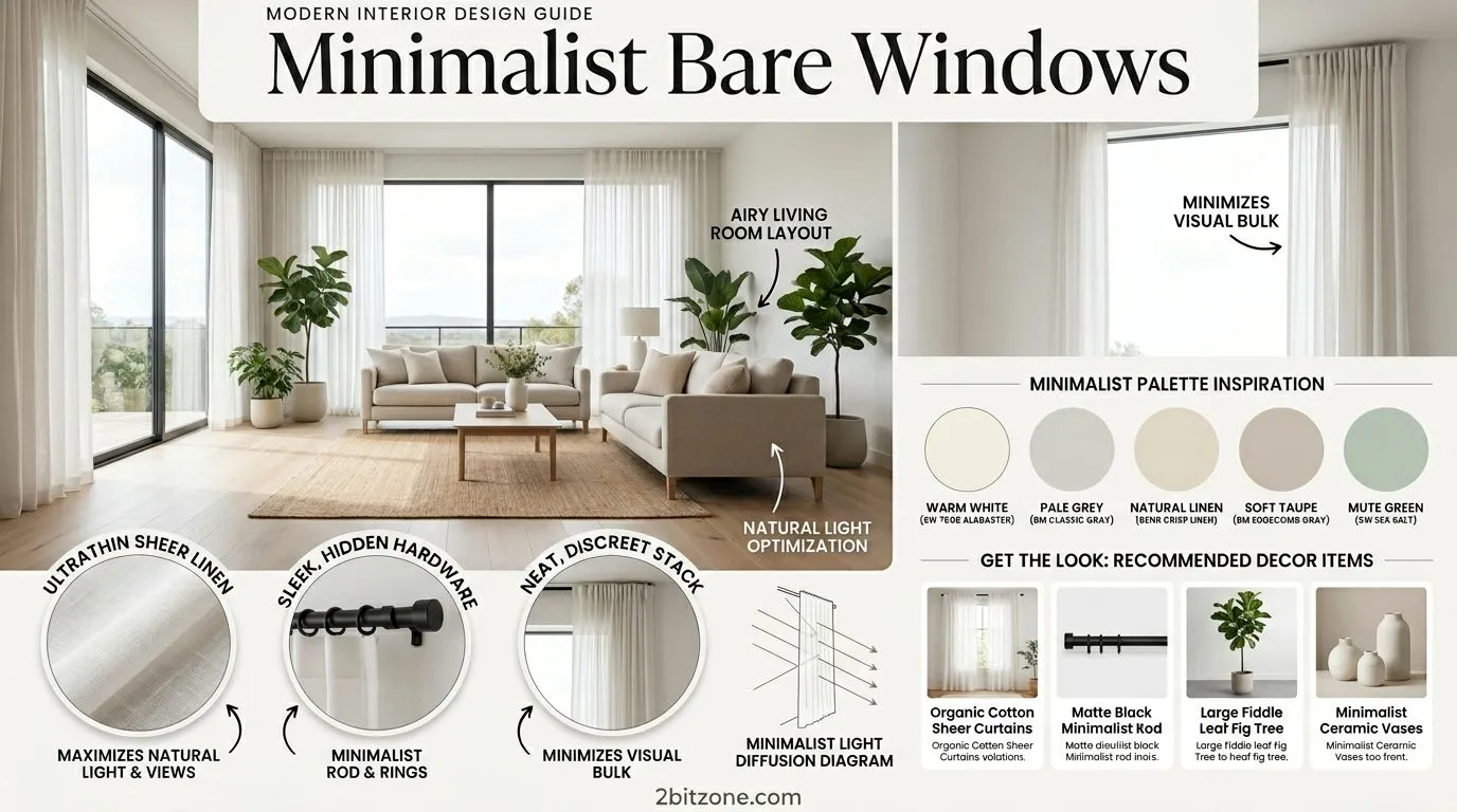 Minimalist Bare Windows Living Room Curtain Ideas