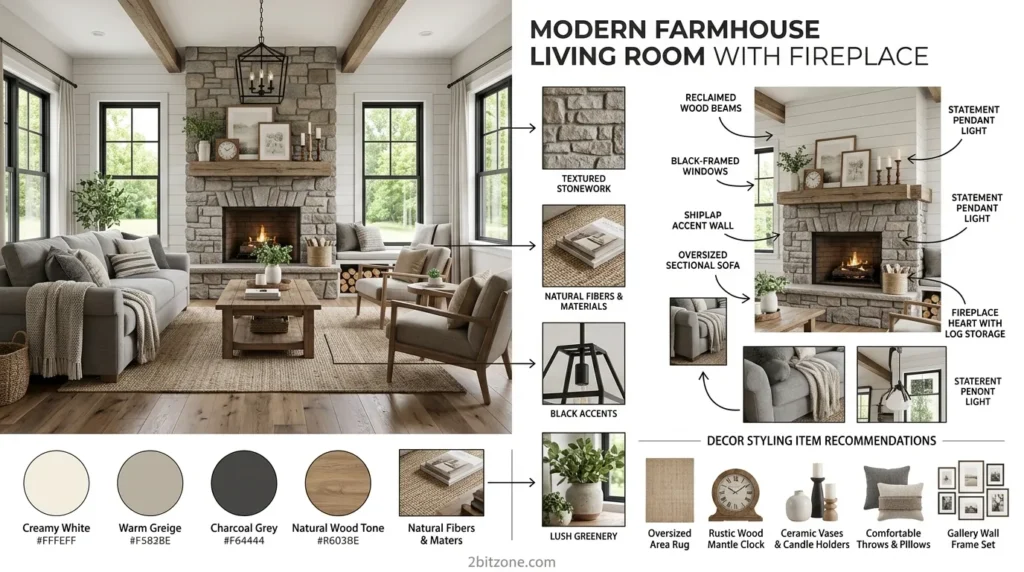 Modern Farmhouse Living Room With Fireplace