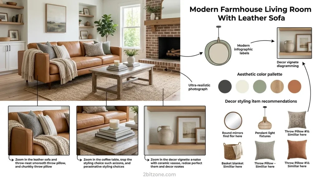 Modern Farmhouse Living Room With Leather Sofa