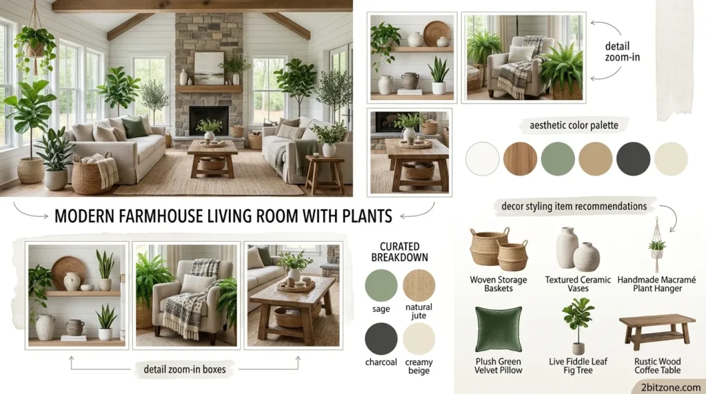 Modern Farmhouse Living Room With Plants