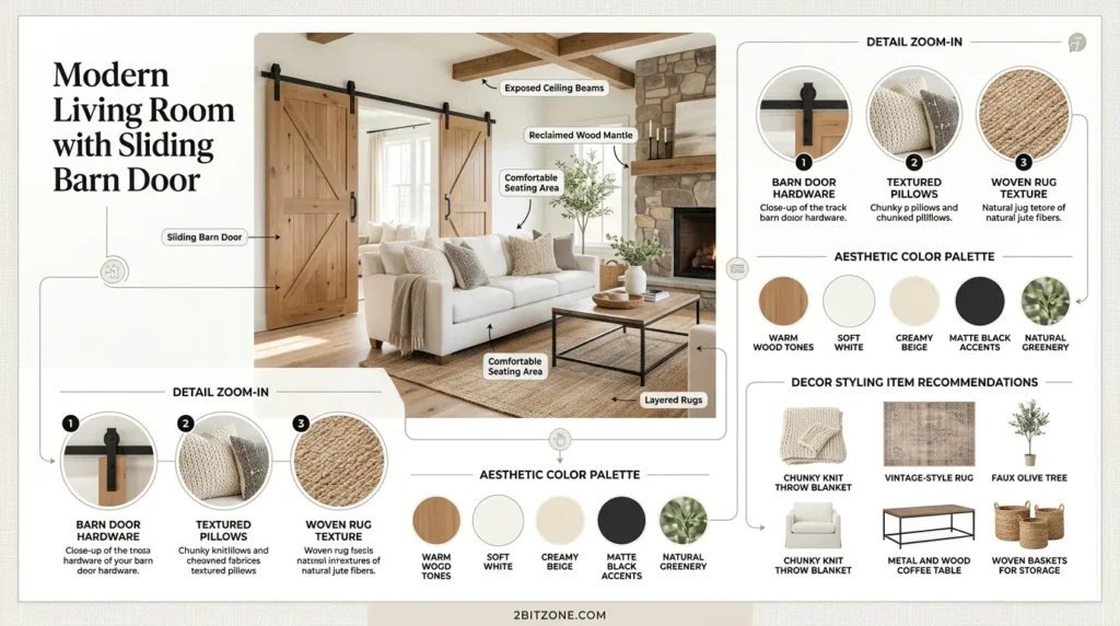 Modern Farmhouse Living Room With Sliding Barn Door