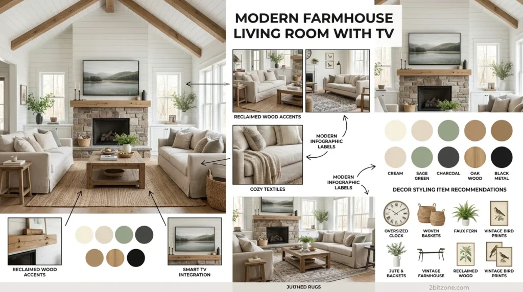 Modern Farmhouse Living Room With Tv 2