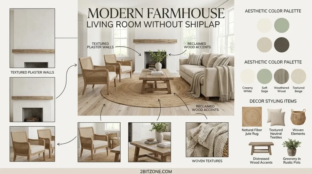 Modern Farmhouse Living Room Without Shiplap 2