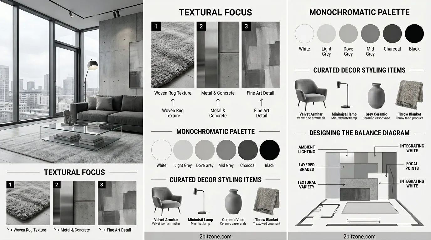 Monochromatic Grey Scale Rug Sizes For Living Room