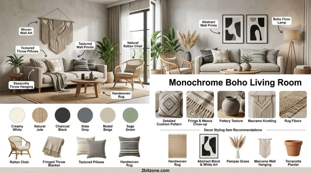 Monochrome Boho Living Room