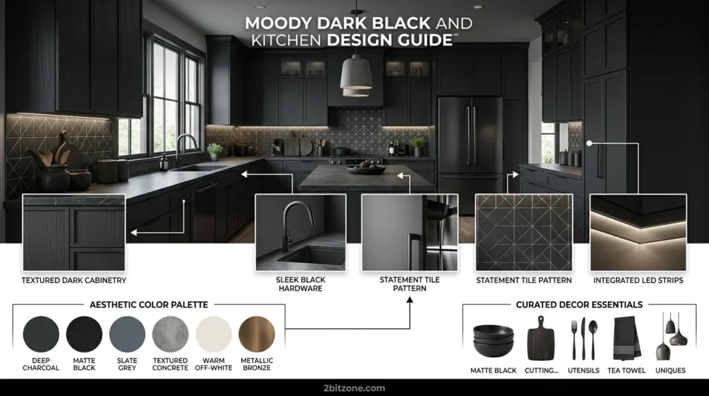 Moody Dark Black And White Kitchen