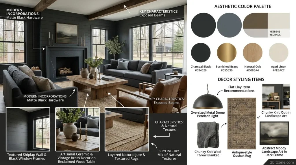 Moody Dark Modern Farmhouse Living Room