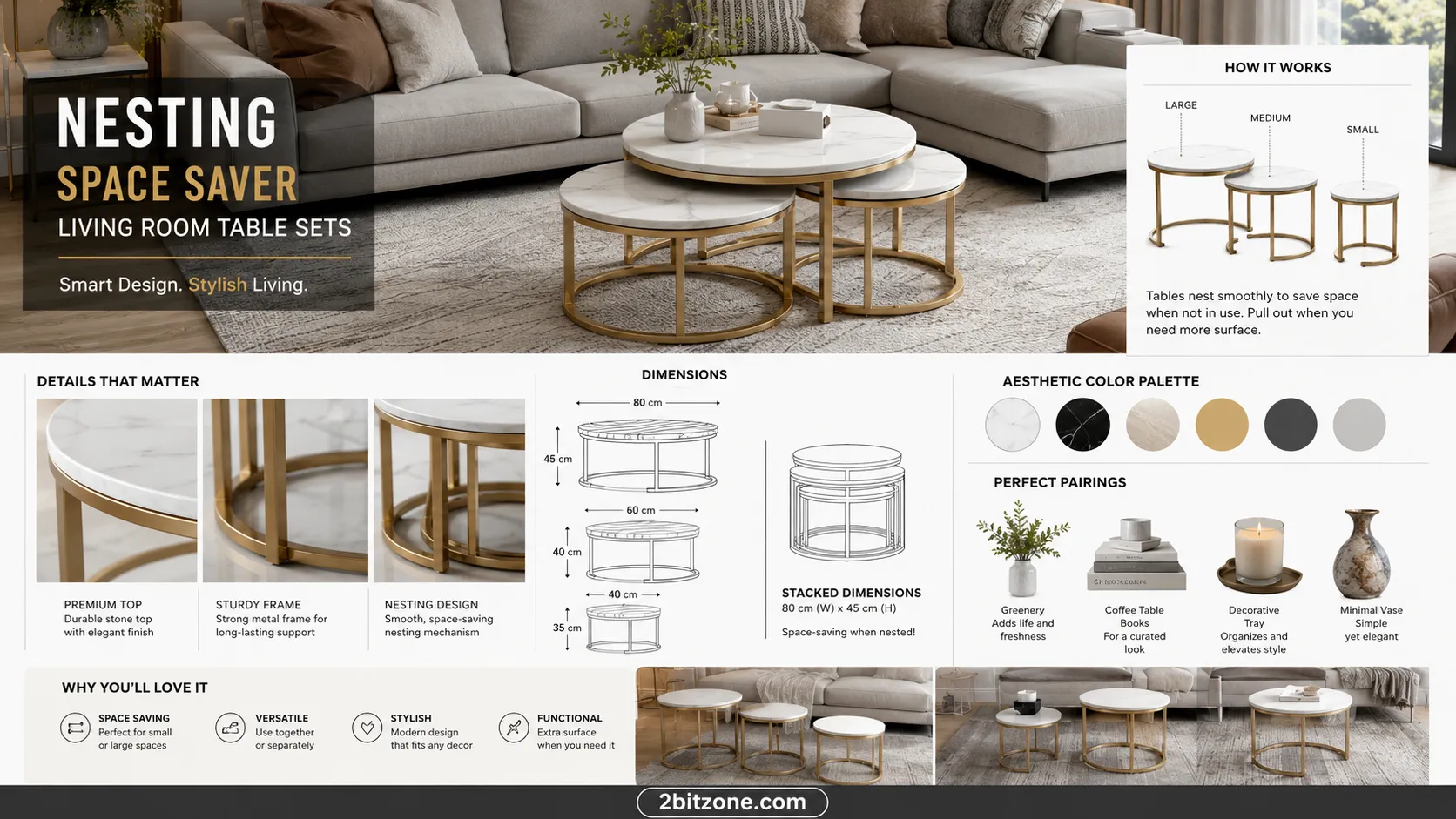 Nesting Space Saver Living Room Table Sets