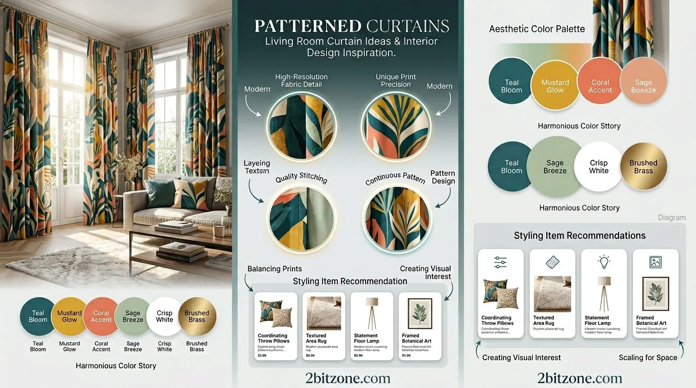 Patterned Printed Curtains Living Room Curtain Ideas